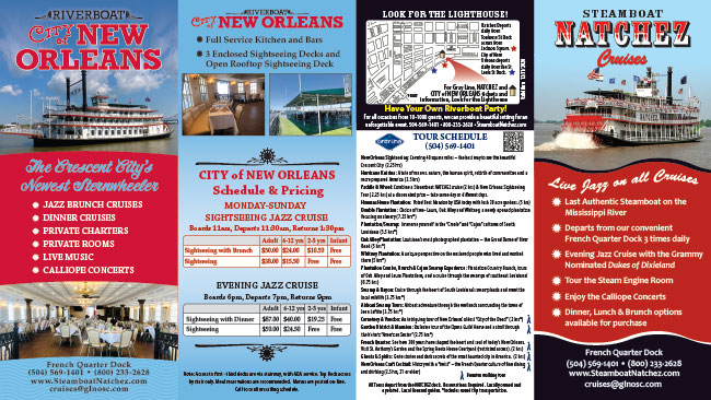 Steamboat NATCHEZ and Riverboat CITY of NEW ORLEANS brochure