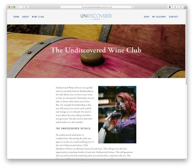 Undiscovered Cellars Wine Club page